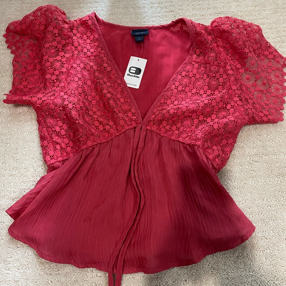 Elegant Red Lace Women Top